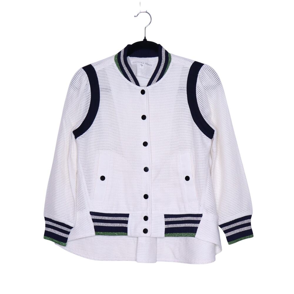 VERONICA BEARD Smith Rib Trim Jacket Off White Black Bomber Casual Women's 2